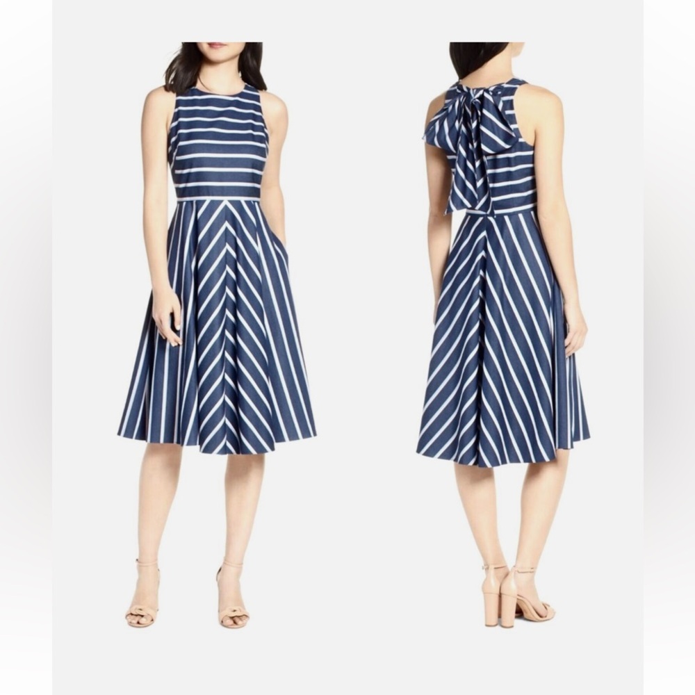 Eliza J Navy Striped Sleeveless Dress